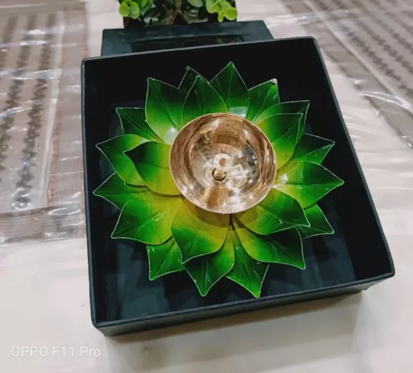 Lotus Brass Diya Green